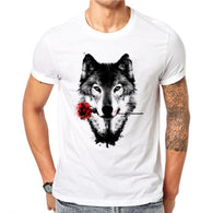 100% Cotton 3D Wolf Rose T Shirt Men Summer Funny Wolf Man's T-shirt Casual White Hip Hop Animals Shirt Plus Size 3XL