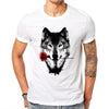 100% Cotton 3D Wolf Rose T Shirt Men Summer Funny Wolf Man's T-shirt Casual White Hip Hop Animals Shirt Plus Size 3XL